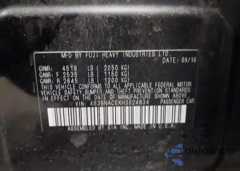 2017 Subaru Legacy 2.5I Premium z USA, uszkodzony, nr VIN 4S3BNAC6XH3024834